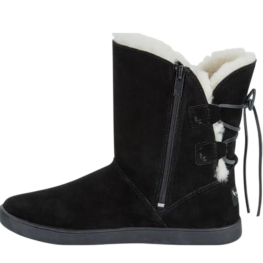 KOOLABURRA by UGG Size 7 Black Suede Leather Tie Back Shazi‎ Boots Sherpa Lined